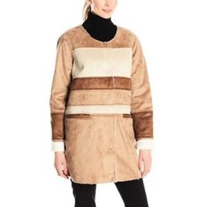 SAM EDELMAN Faux Shearling Color Block Coat